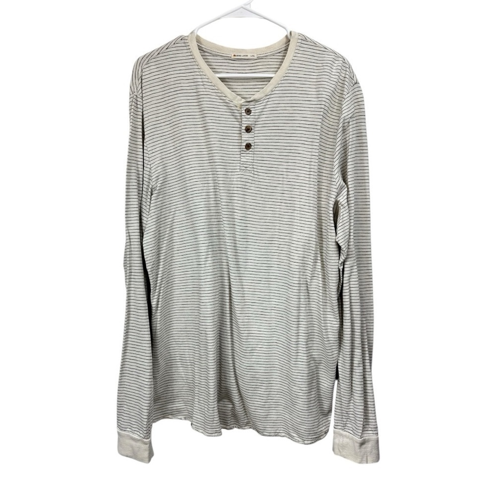 Marine Layer Size L/XL Cotton Blend Henley Long Sleeve White Stripe Shirt